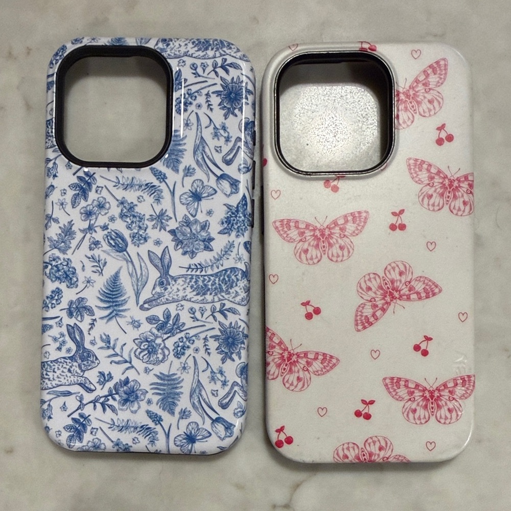 Blue Floral & Pink Butterfly iPhone Protective Case Set